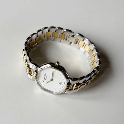 Dior 1990s Octagon Dial Date Two Tone Watch