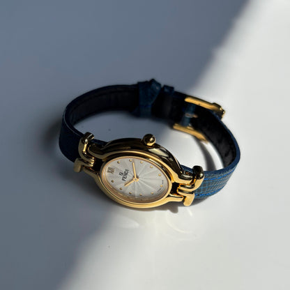 Fendi 1990s Interchangeable Strap Gold Plated Watch with 5 straps, case