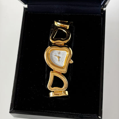 Yves Saint Laurent 1990s Heart  Dial Band Gold Plated Watch