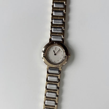 Yves Saint Laurent 1990s Round Dial Two Tone Gold Plated Watch