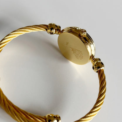 Gucci 1990s Black Dial Gold Plated Cable Band Bangle Watch