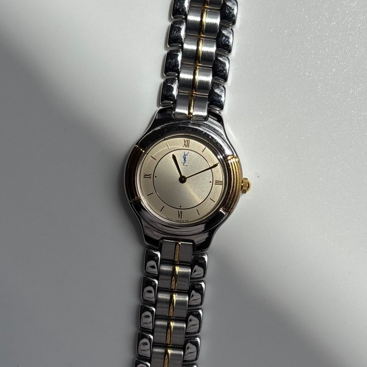 Yves Saint Laurent 1990s Round Dial Two Tone Gold Plated Watch