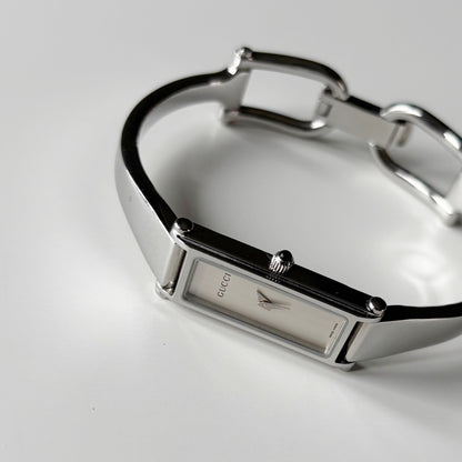 Gucci 1990s Rectangular Dial Stainless steel Bangle Watch