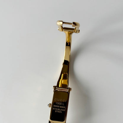 Gucci 1990s Seashell Rectangular Dial Gold Plated Bangle Watch