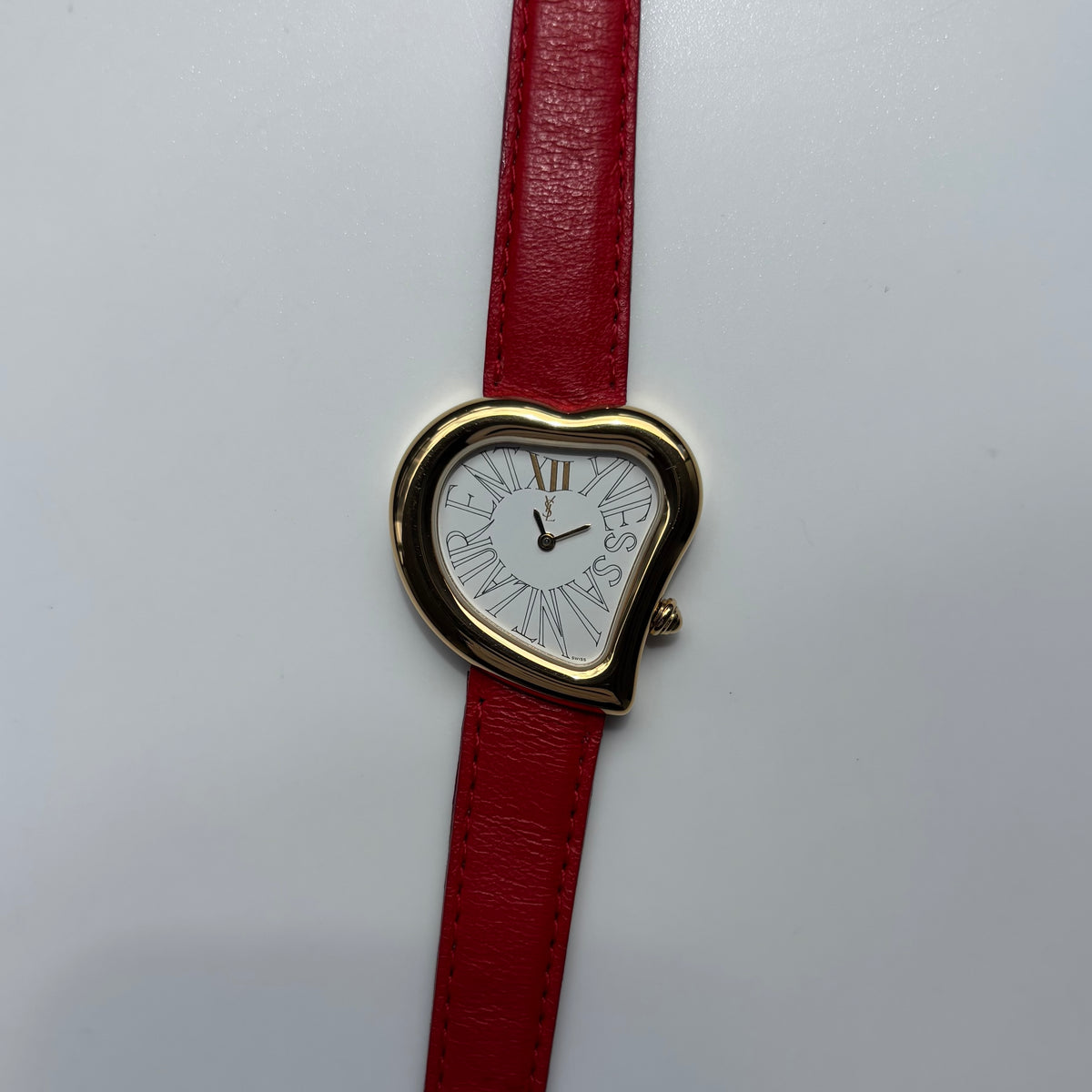 Yves Saint Laurent 1990s Heart Dial Gold Plated Red Watch