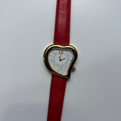 Yves Saint Laurent 1990s Heart Dial Gold Plated Red Watch