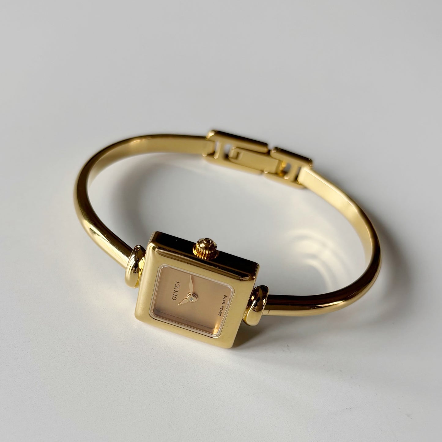 Gucci 1990s Square Dial Gold Plated Bangle Watch
