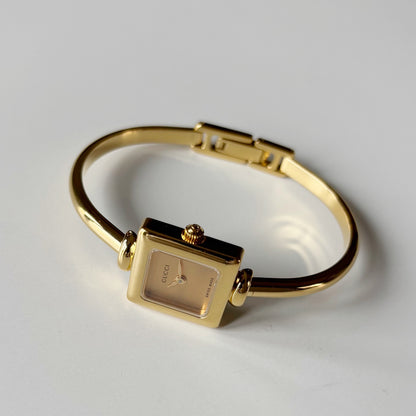 Gucci 1990s Square Dial Gold Plated Bangle Watch