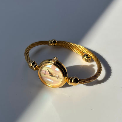Gucci 1990s Seashell Dial Gold Plated Cable Bangle Watch