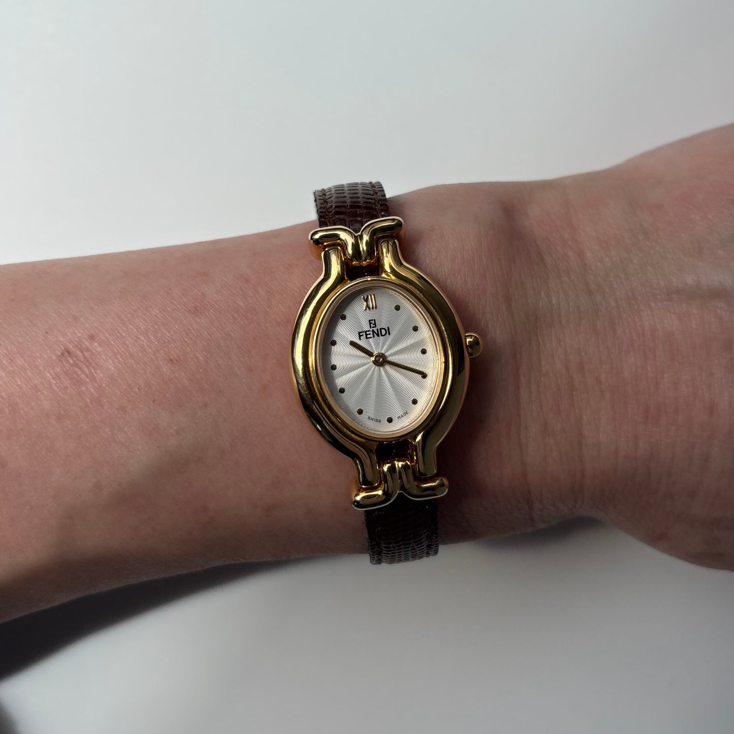 Fendi 1990s Interchangeable Strap Gold Plated Watch with 5 straps, case