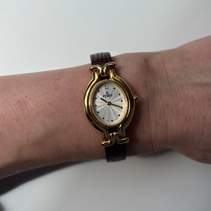 Fendi 1990s Interchangeable Strap Gold Plated Watch with 5 straps, case