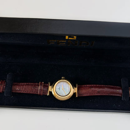 Fendi 1990s Seashell Dial Round Gold Plated Watch