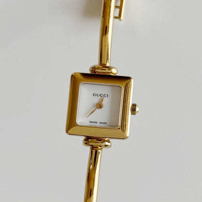 Gucci 1990s Square Dial Gold Plated Bangle Watch
