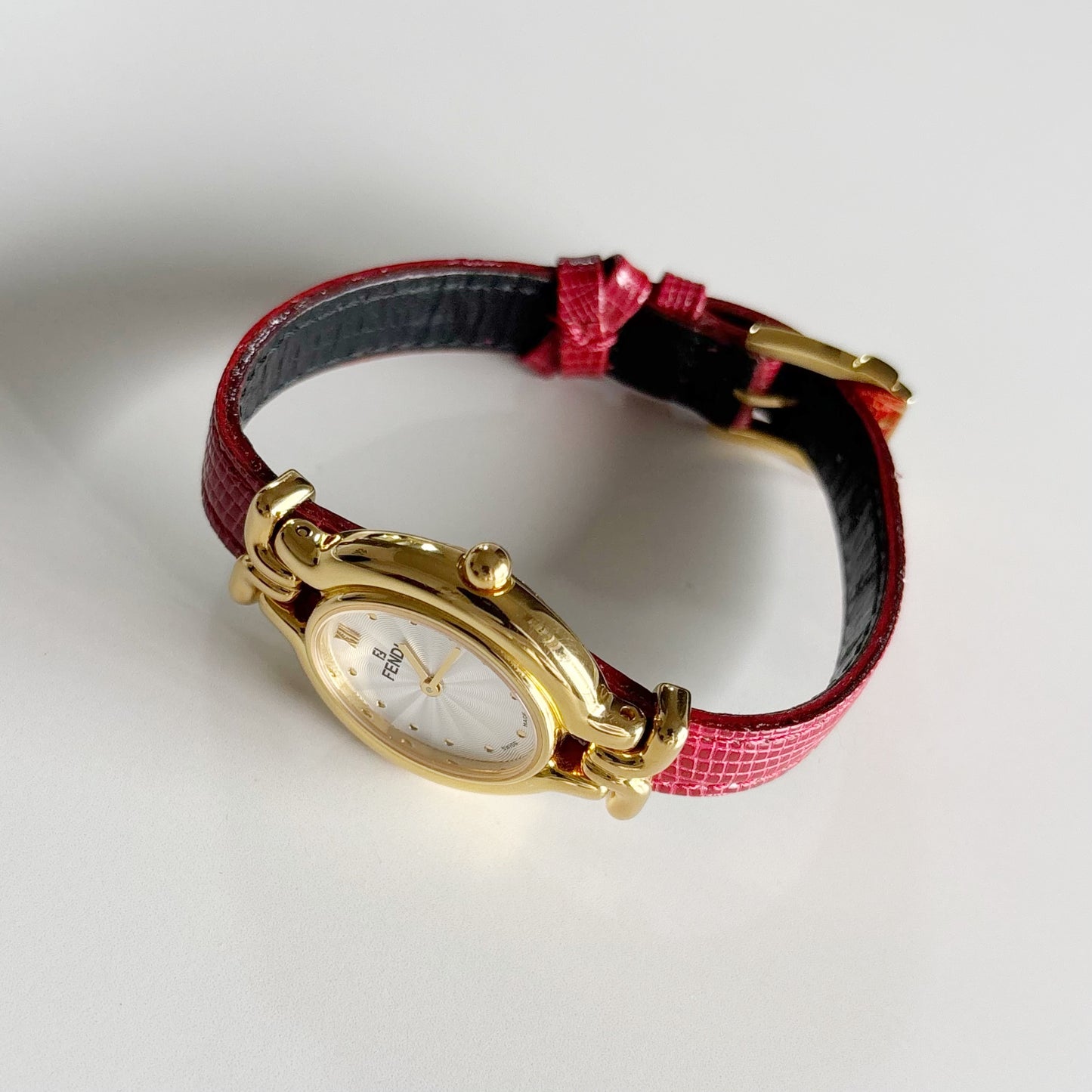Fendi 1990s Interchangeable Strap Gold Plated Watch with 5 straps, case