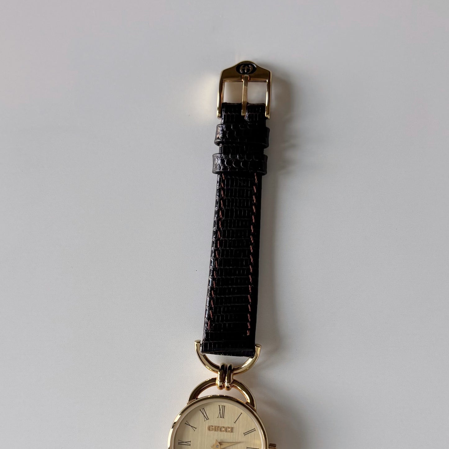 Gucci 1980s Round Dial Horsebit Gold Plated Watch