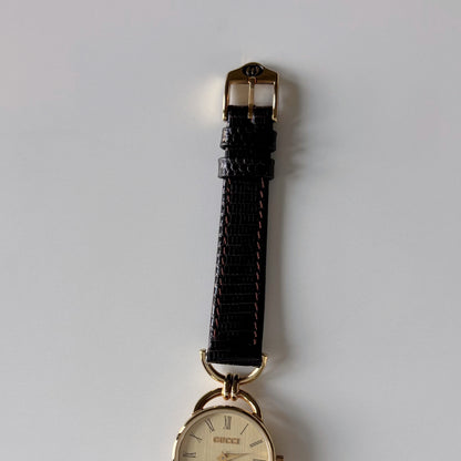 Gucci 1980s Round Dial Horsebit Gold Plated Watch