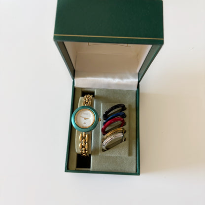 Gucci 1990s Interchangeable Bezel Gold Plated Watch with 6 bezels, case