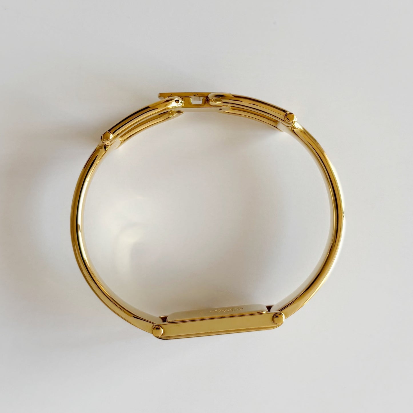 Gucci 1990s Seashell Dial Rectangular Gold Plated Bangle Watch