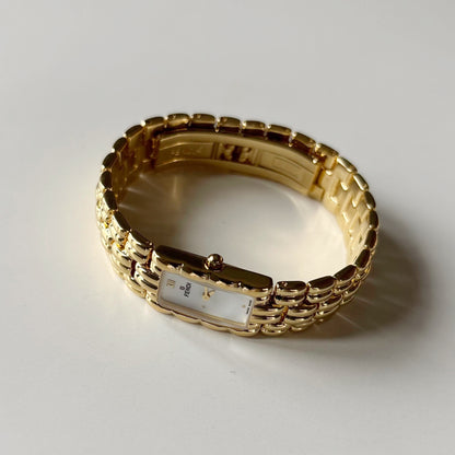 Fendi 1990s Rectangular White Dial Gold Plated Watch