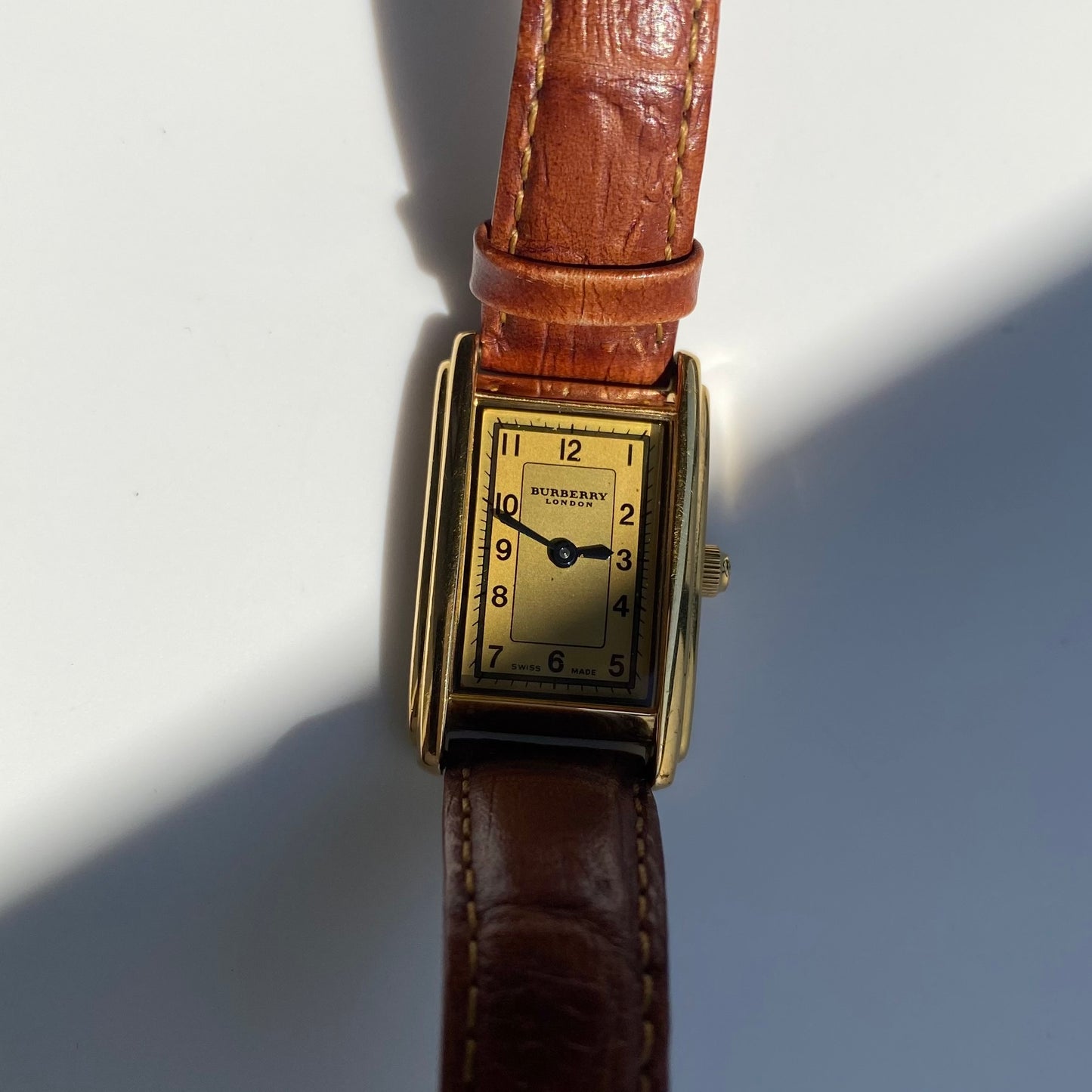 Burberry 1990s Gold Plated Tank Watch