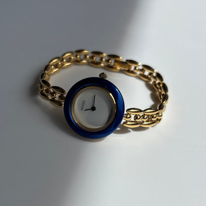 Gucci 1990s Interchangeable Bezel Gold Plated Rice Chain Watch with 6 bezels, case (170mm)