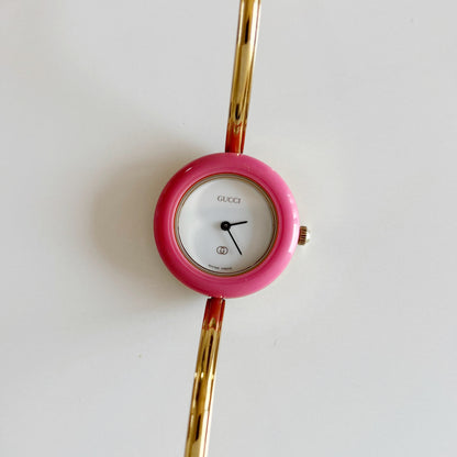 Gucci 1990s Interchangeable Bezel Gold Plated Bangle Watch with 12 bezels, case