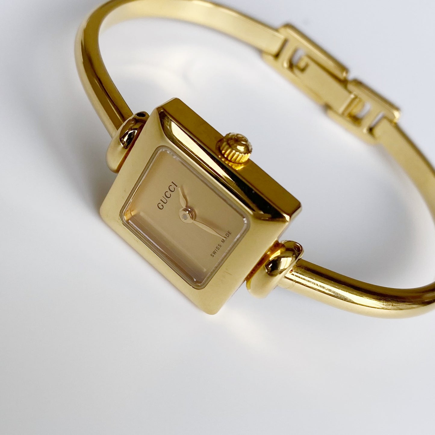 Gucci 1990s Square Gold Plated Bangle Watch