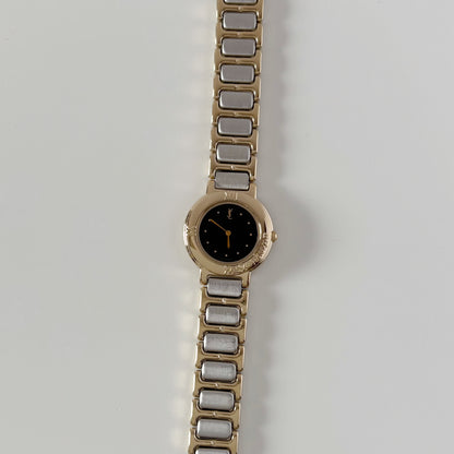 Yves Saint Laurent 1990s Black Round Dial Two Tone Gold Plated Watch