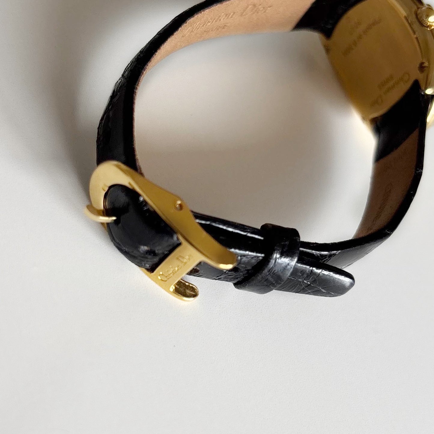 Dior 1990s Baignoire Gold Plated Leather Watch