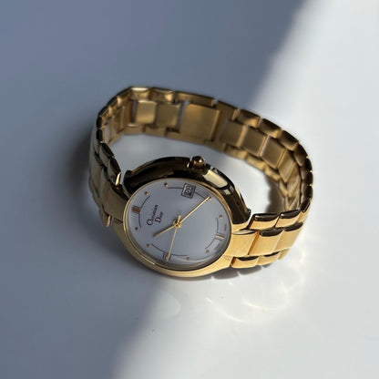 Dior 1990s Date Round Dial Gold Plated Watch (Large)
