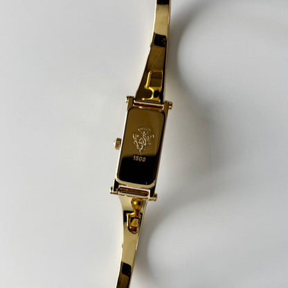 Gucci 1990s Rectangular Gold Dial Gold Plated Bangle Watch (Small)