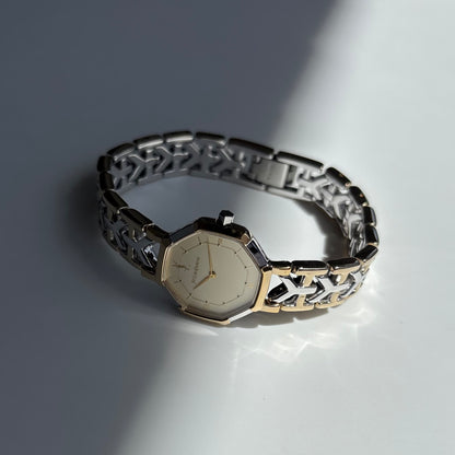 Yves Saint Laurent 1990s Octagon Gold Plated Two Tone Watch