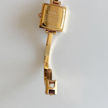 Gucci 1990s Seashell Square Dial Gold Plated Bangle Watch