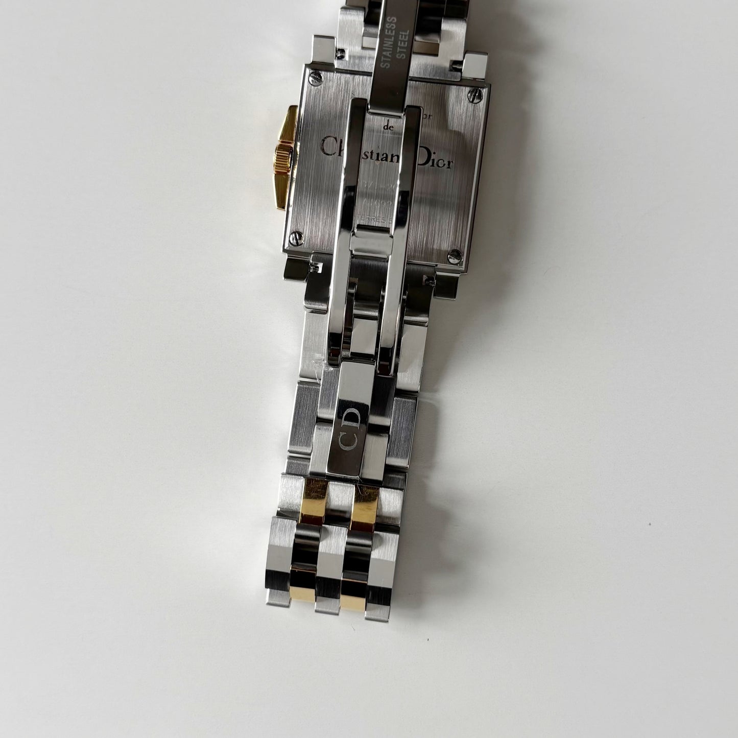 Dior 1990s Monsieur De Dior Navy Square Dial Two Tone Watch (Large)