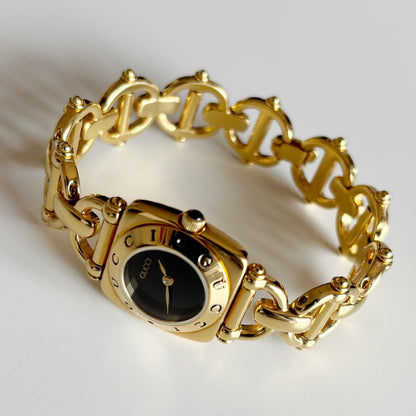 Gucci 1990s Black Dial Gold Plated Watch