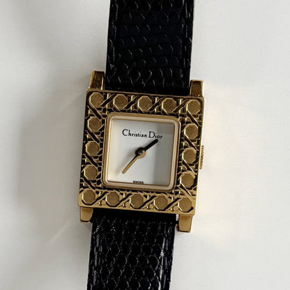 Dior 1990s La Parisienne Interchangeable Strap Gold Plated Watch with 3 straps, case