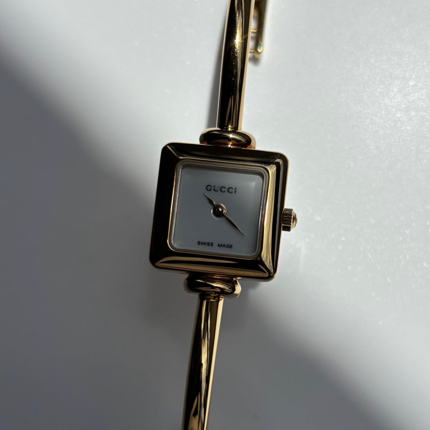 Gucci 1990s Square Dial Gold Plated Bangle Watch