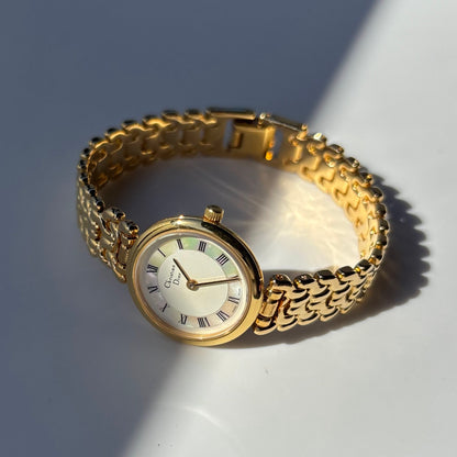 Dior 1990s Seashell Round Dial Gold Plated Watch