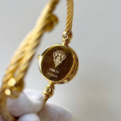 Gucci 1990s Black Round Dial Cable Gold-Plated Bangle Watch