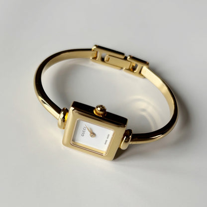 Gucci 1990s Square Dial Gold Plated Bangle Watch (Small)
