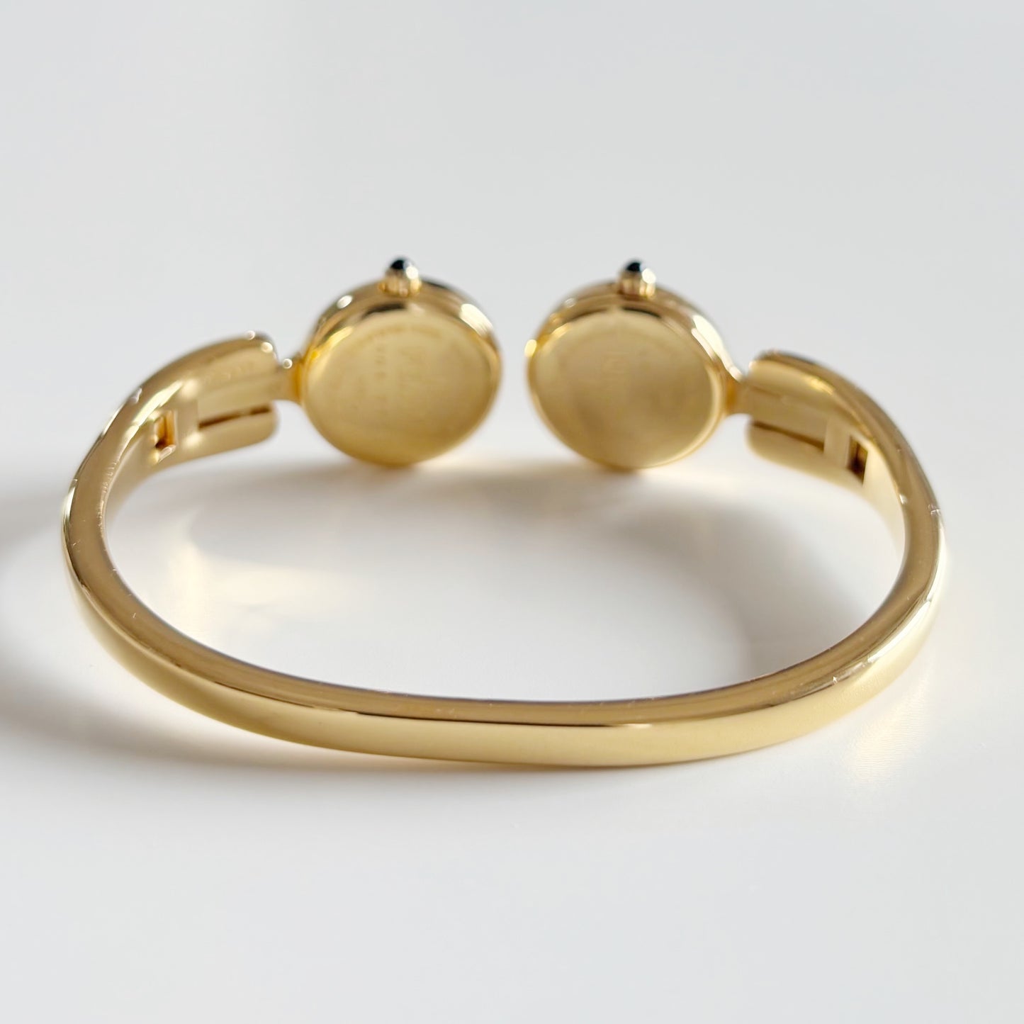 Fendi 1990s Seashell Dial Two Time Zone Gold Plated Bangle Watch