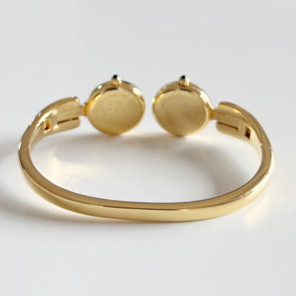 Fendi 1990s Seashell Dial Two Time Zone Gold Plated Bangle Watch