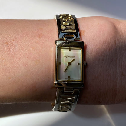 Yves Saint Laurent 1990s Seashell Dial Gold Plated Bangle Watch