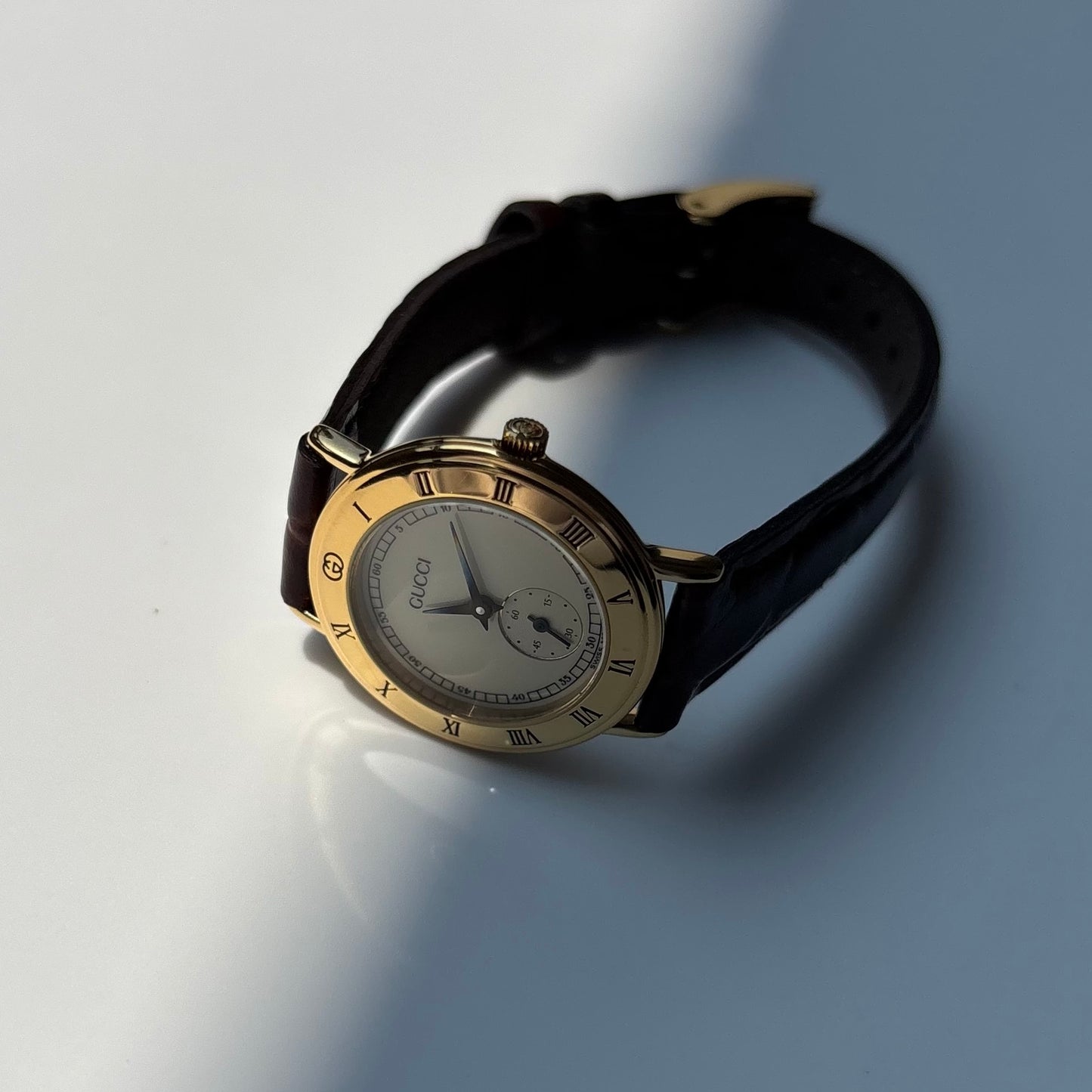 Gucci 1990s Sub second Round Dial Gold Plated Watch