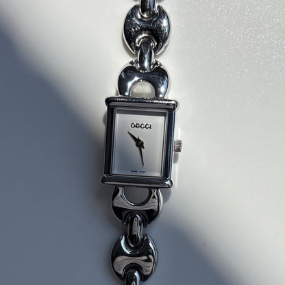 Gucci 1990s Interchangeable Strap Silver Watch with 3 straps, case