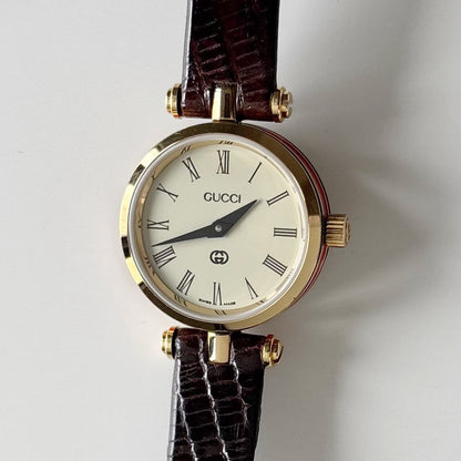 Gucci 1990s Sherry Round Dial Gold Plated Watch