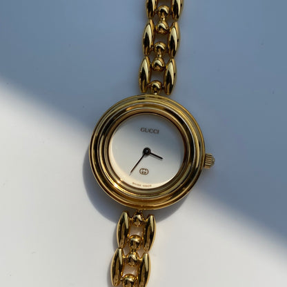Gucci 1990s Interchangeable Bezel Gold Plated Watch with 6 bezels, case (165mm)