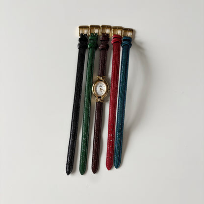 Fendi 1990s Interchangeable Strap Gold Plated Watch with 5 straps, case
