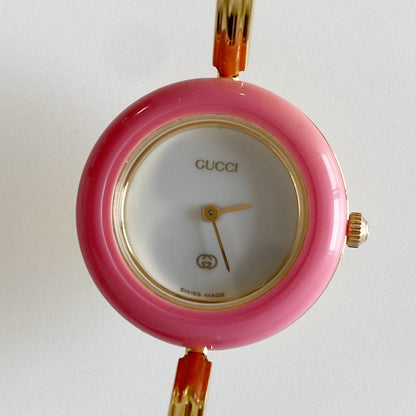 Gucci 1990s Interchangeable Bezel Gold Plated Bangle Watch with 12 bezels, case
