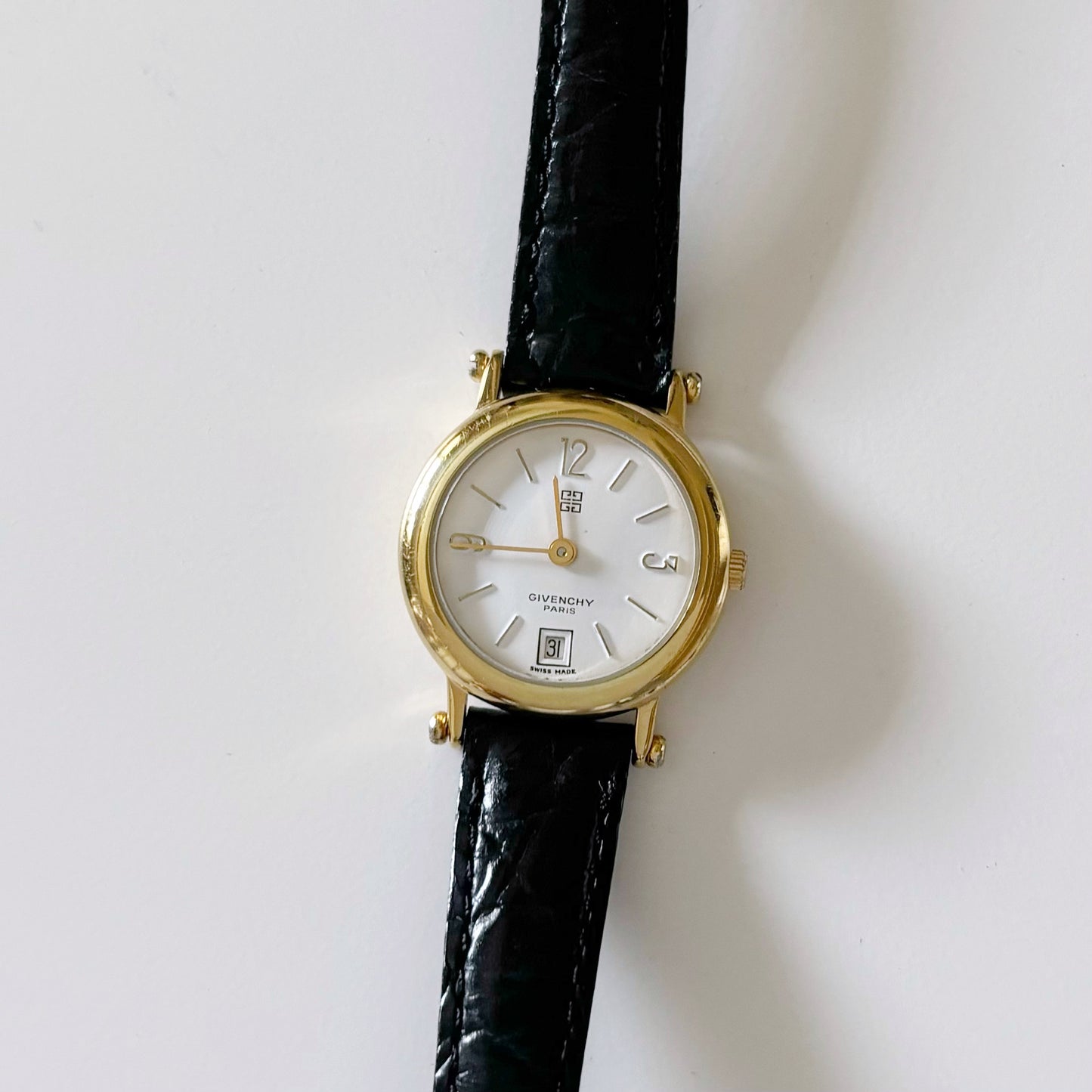 Givenchy 1990s Gold Plated Round Leather Watch